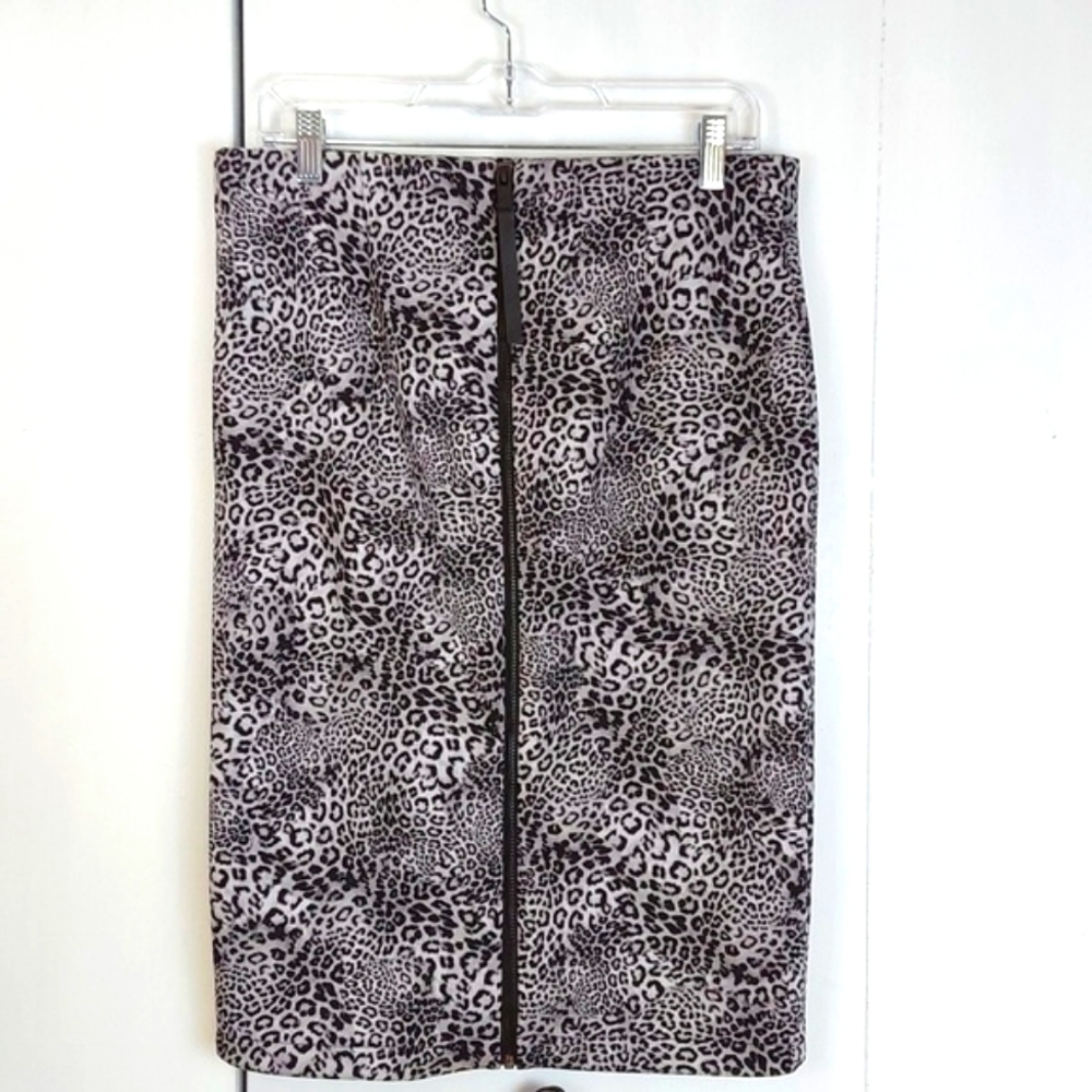 Vince |Womens Animal Print Skirt Leopard Black/Gray Edgy Chic Office Evening M